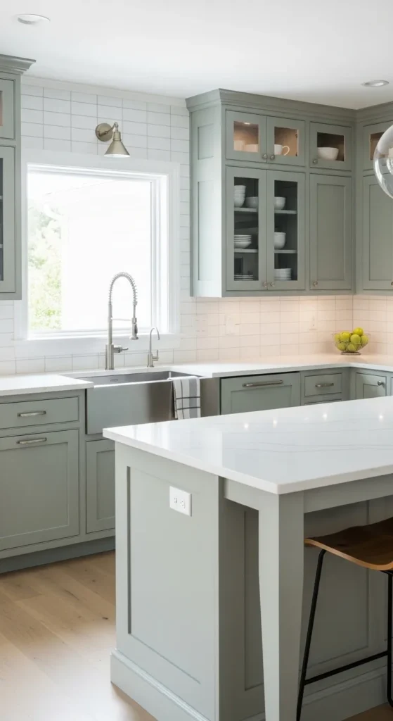 Sage Green and White Kitchen