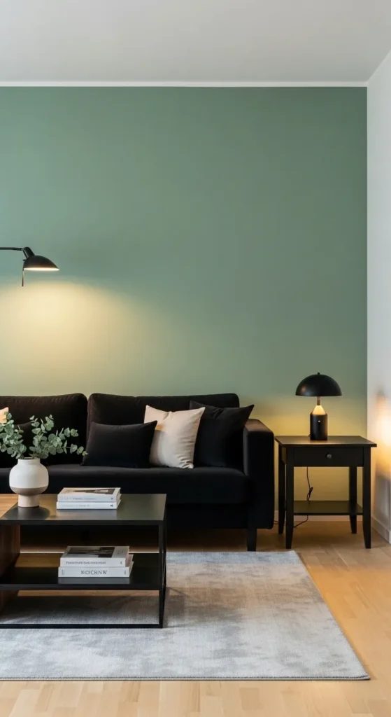 Sage Green and Black Bedroom