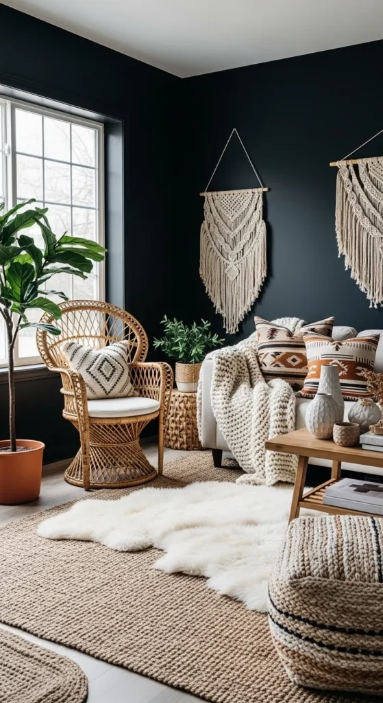 Black Boho Living Room