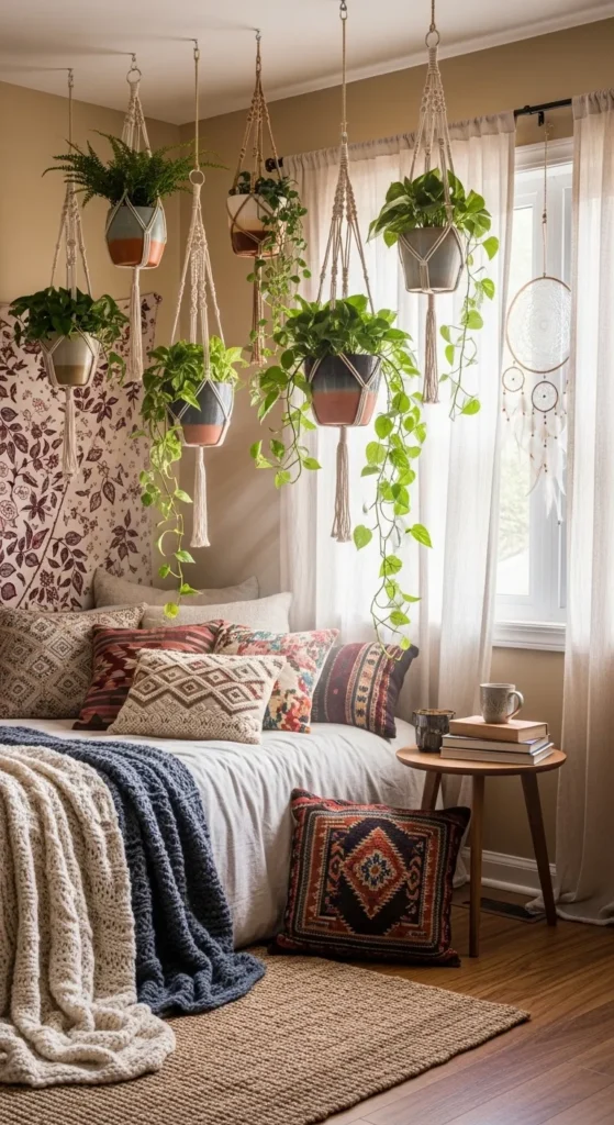 Boho Bedroom Ideas with Hanging Plants