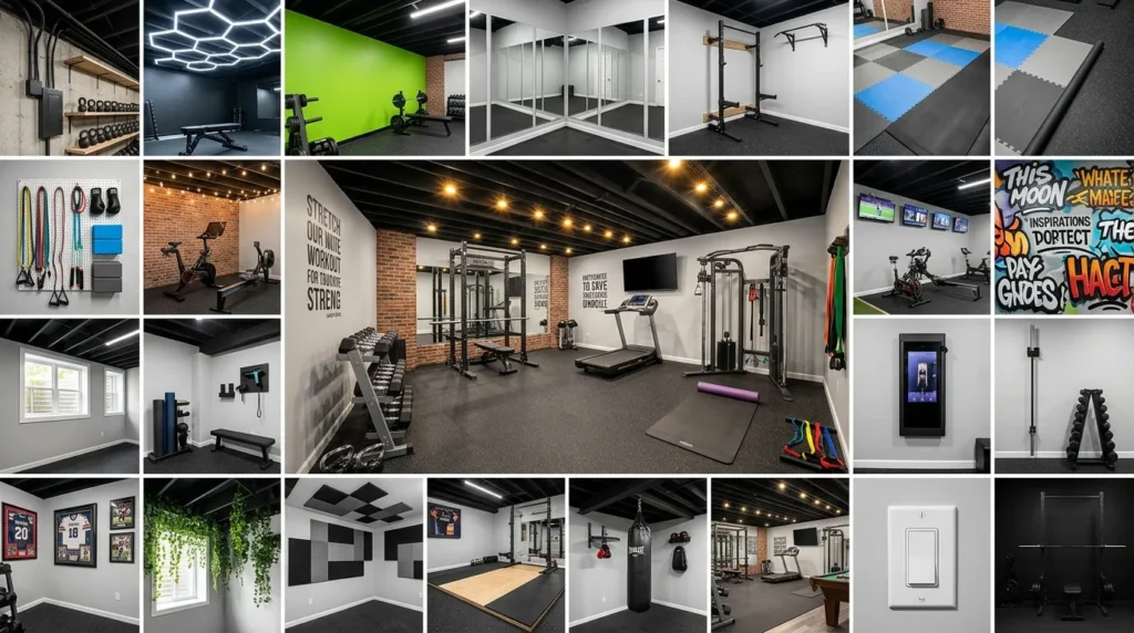 23 Home Gym Basement Black Ceiling Ideas