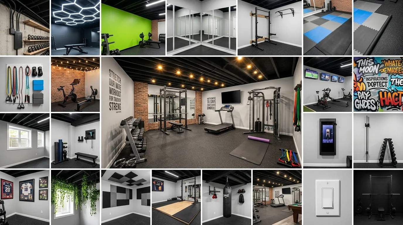 23 Home Gym Basement Black Ceiling Ideas