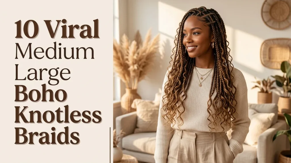 10 Viral Medium Large Boho Knotless Braids