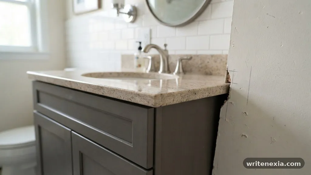 Addressing Out-of-Plumb Walls - What Is the Standard Front and Side Overhang for a Vanity Countertop?