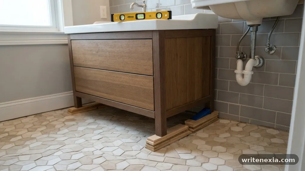 How to Level a Pre-Fab Vanity When the Tile Floor Has a 1/2 Inch Slope