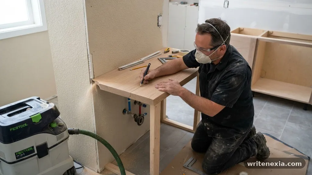 Managing Dust and Debris - Scribing a Vanity Countertop to Fit Out-of-Square Alcove Drywall