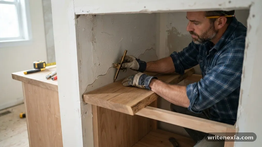 Measuring and Marking the Profile - Scribing a Vanity Countertop to Fit Out-of-Square Alcove Drywall