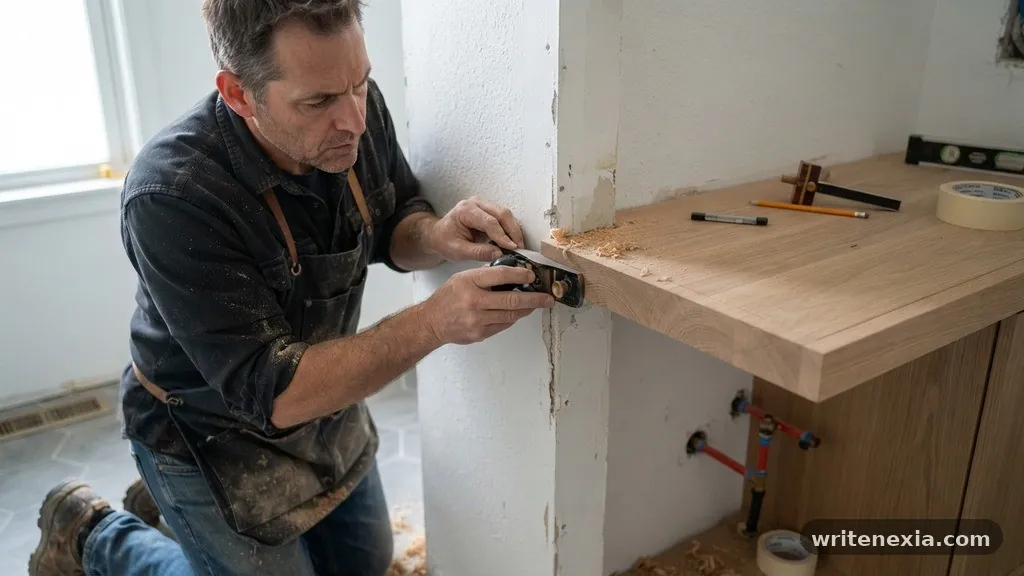 Refining the Edge Fit - Scribing a Vanity Countertop to Fit Out-of-Square Alcove Drywall