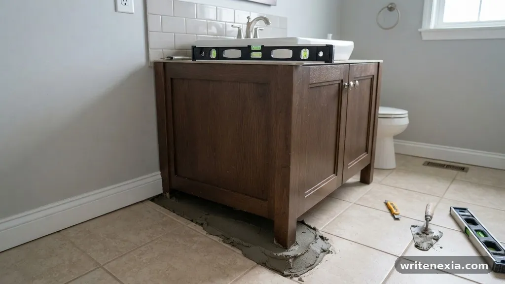 When to Consider a Mortar Bed - How to Level a Pre-Fab Vanity When the Tile Floor Has a 1/2 Inch Slope
